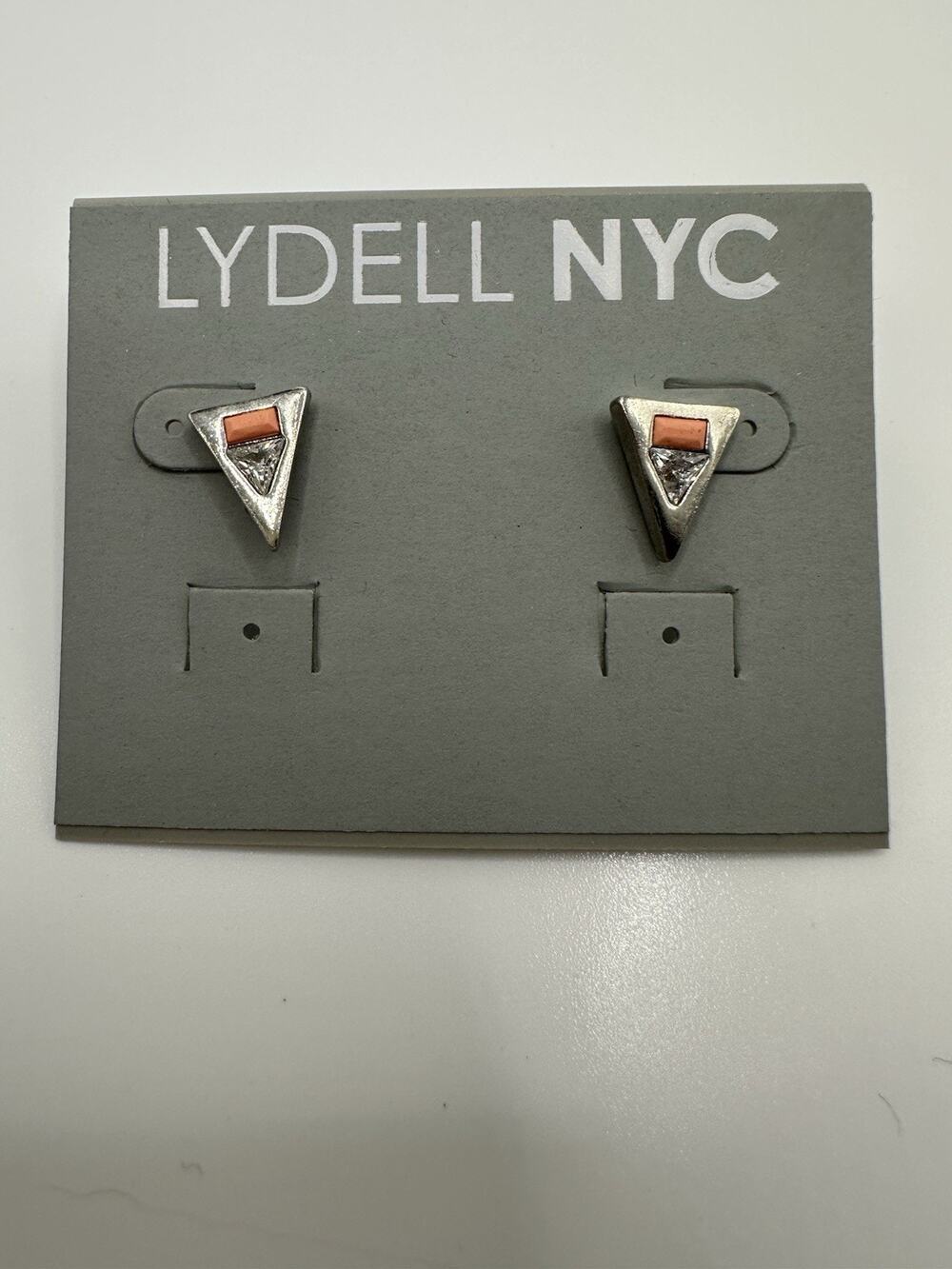 NWT LYDELL NYC Silver Tone Triangle Stud Earrings With Clear Rhinestone